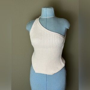 NWT ONE GREY DAY REVOLVE ONE SHOULDER KNIT TANK SWEATER MEDIUM COTTON CREAM